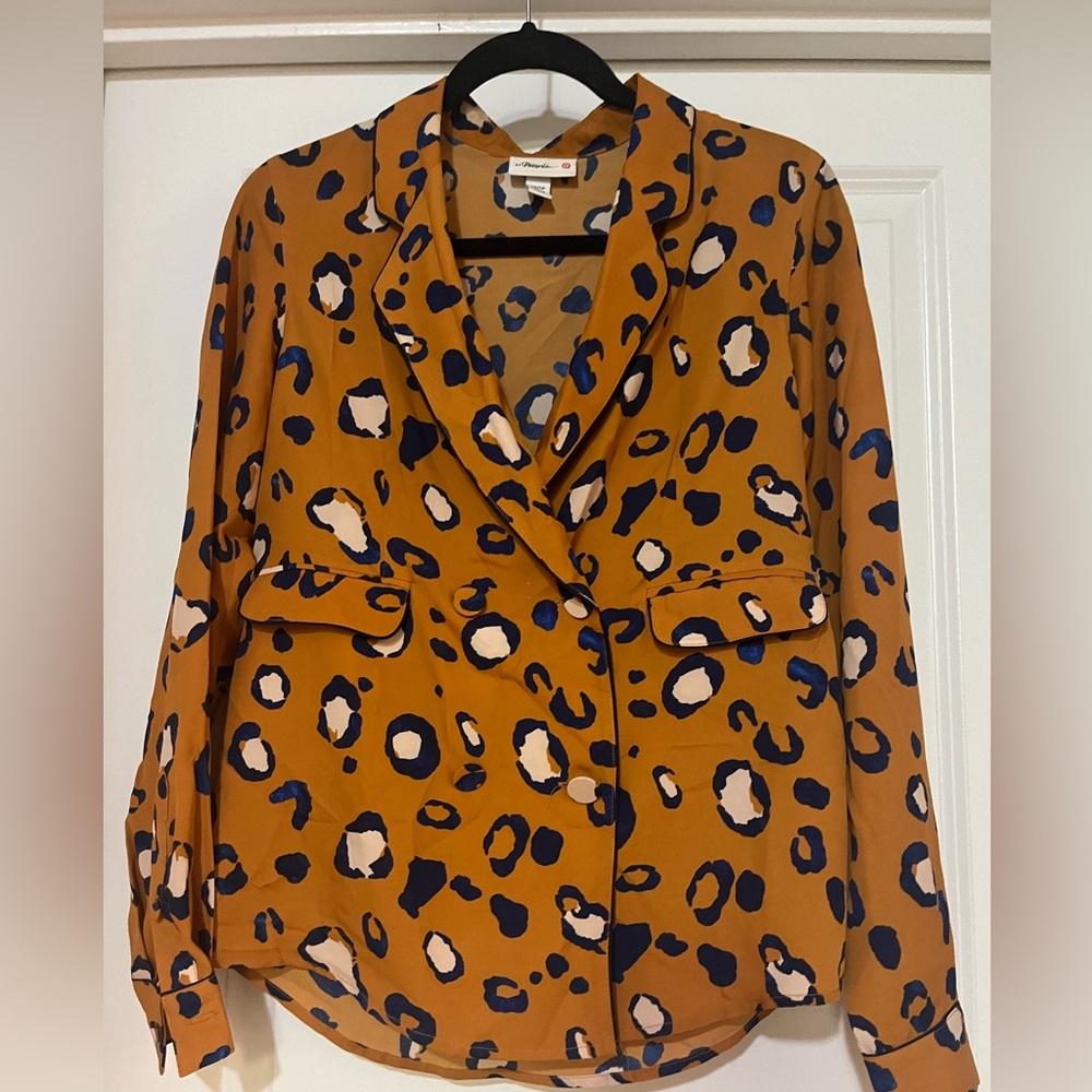 Phillip Lim x Target Orange and Navy Leopard Print Button-Down Shirt